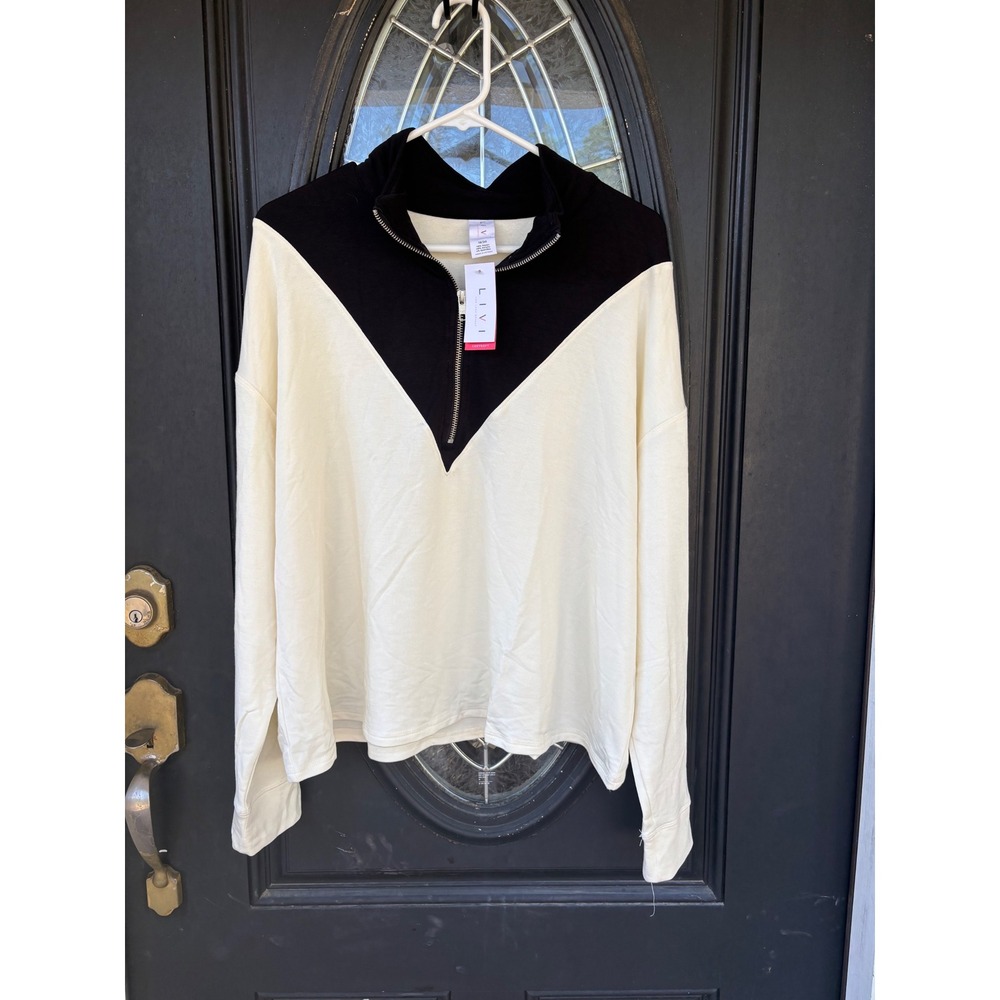Livi Lane Bryant Cozysoft‎ Colorblock Quarter Zip Pullover Black Cream 18/20